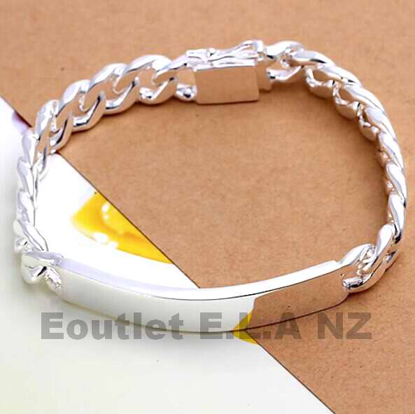 10MM WIDE ID TAG SILVER BRACELET-20cm